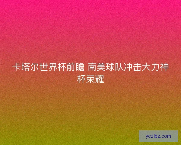 卡塔尔世界杯前瞻 南美球队冲击大力神杯荣耀